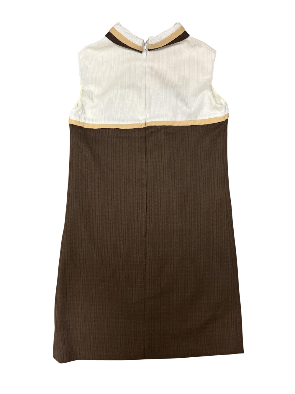 Vintage 70s Dress Womens Medium Brown Colorblock Mock Neck Shift Mini Sleeveless